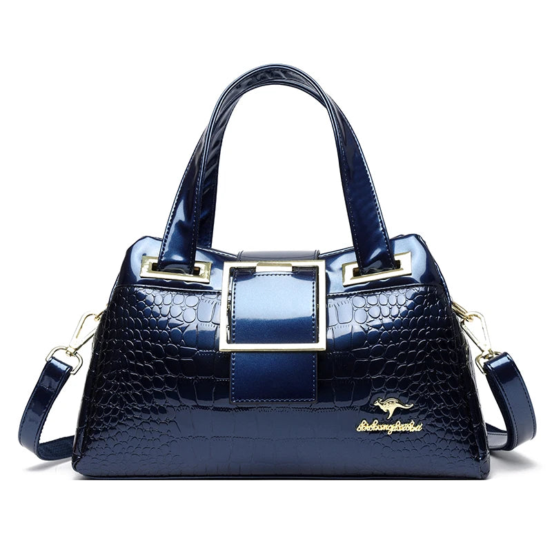 Fashion Elegant Madam Handbag Crocodile Pattern with Lattice Luxury Women Shoulder Tote Bag Two Layers Ladies Bag Big Belt Sac