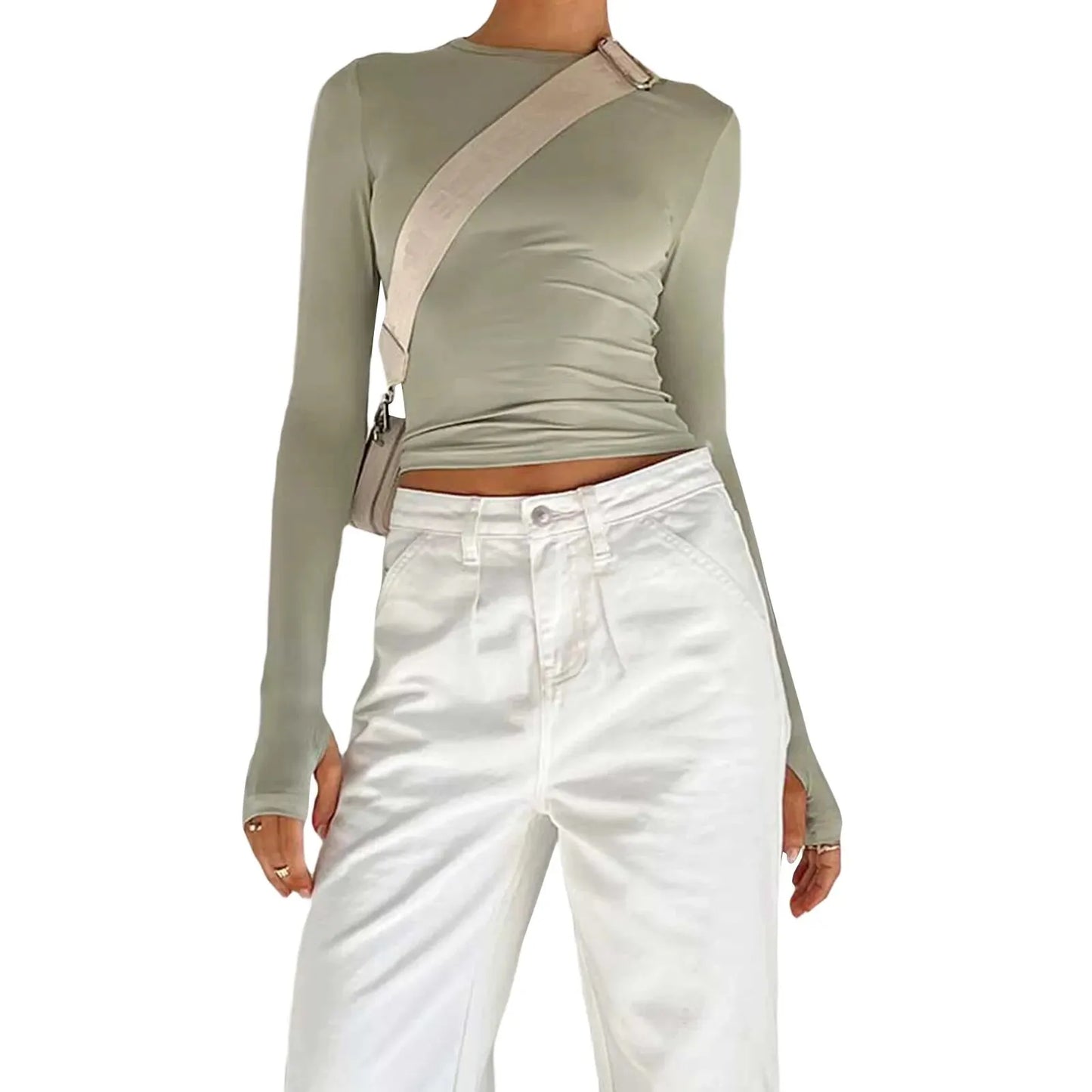 Y2K Long Sleeve T-Shirts for Women Spring Autumn Slim Fit Casual Pullovers Female Basic Tees Tops with Thumb Holes Streetwear