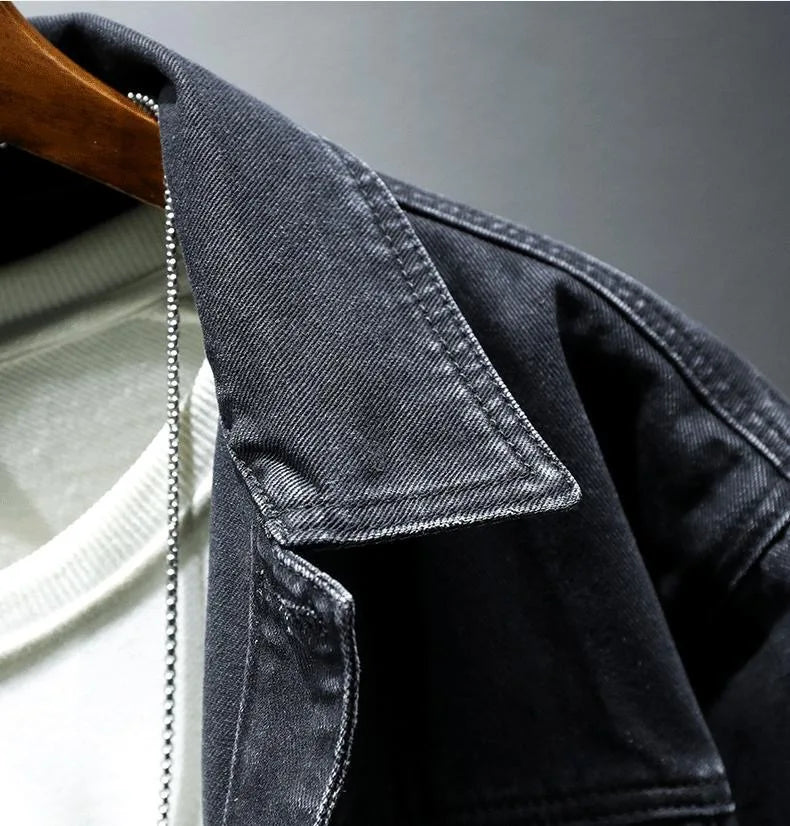 2024 Spring and Autumn New Fashion Solid Color Cotton Large Size Denim Jacket Men's Casual Relaxed Comfortable Breathable Jacket