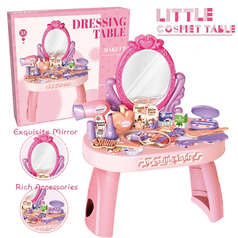 Children's Play house Toy Girl Simulated Dressing Table, DIY table and stickers, Girl pretending makeup toy gift for kid