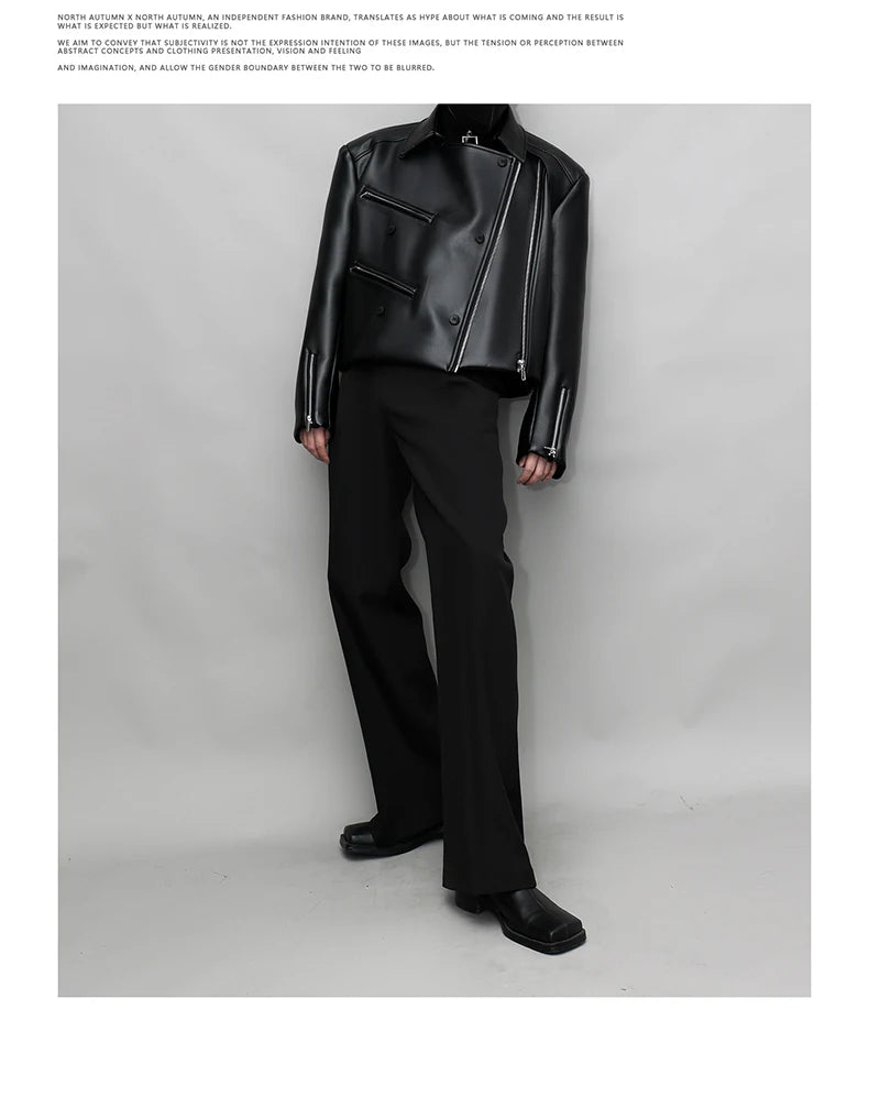 Mauroicardi Spring Autumn Oversized Cool Pu Leather Jacket Men Long Sleeve Stand Collar High Quality Luxury Designer Clothes