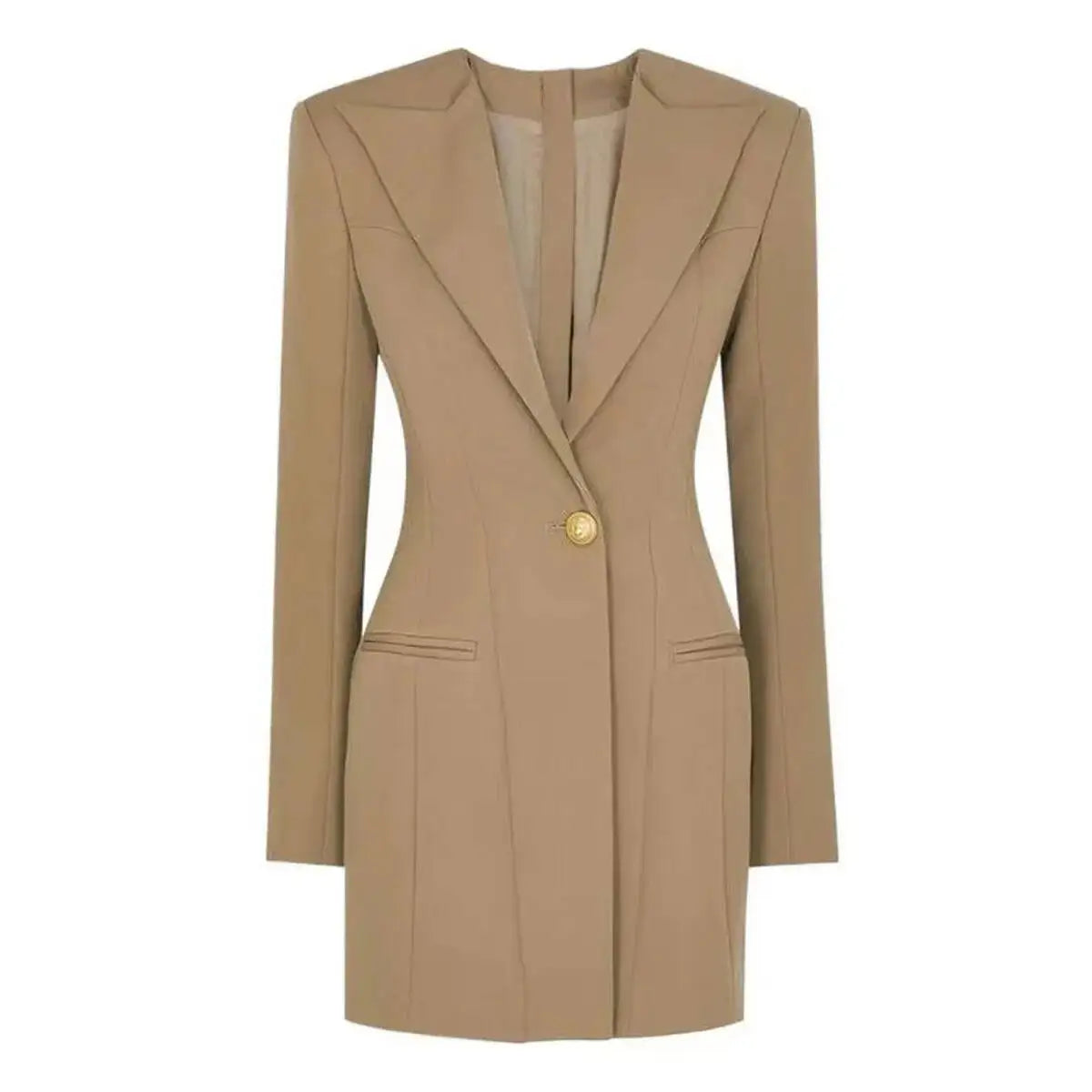 LGRQ 2026 Spring Fashion Women Clothes Notched Collar Full Sleeves Metal Single Button Slim High Waist Blazer Office Lady