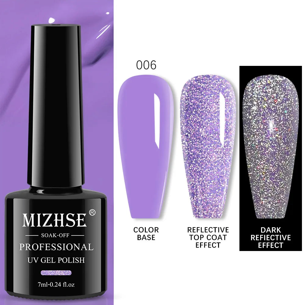 MIZHSE 7ML Reflective Top Coat Gel Nail Polish Shiny Glitter Vernis Semi Permanent Varnish Nail Gel Polish for Manicure Nail Art