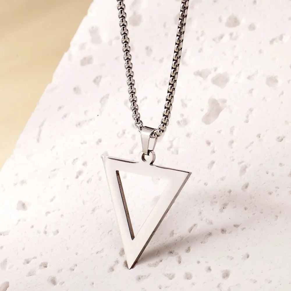 TOHM Trendy Stainless Steel Inverted Triangle Pendant Chain Simple Choker Necklace For Women Jewelry Father Mother's Day Gift