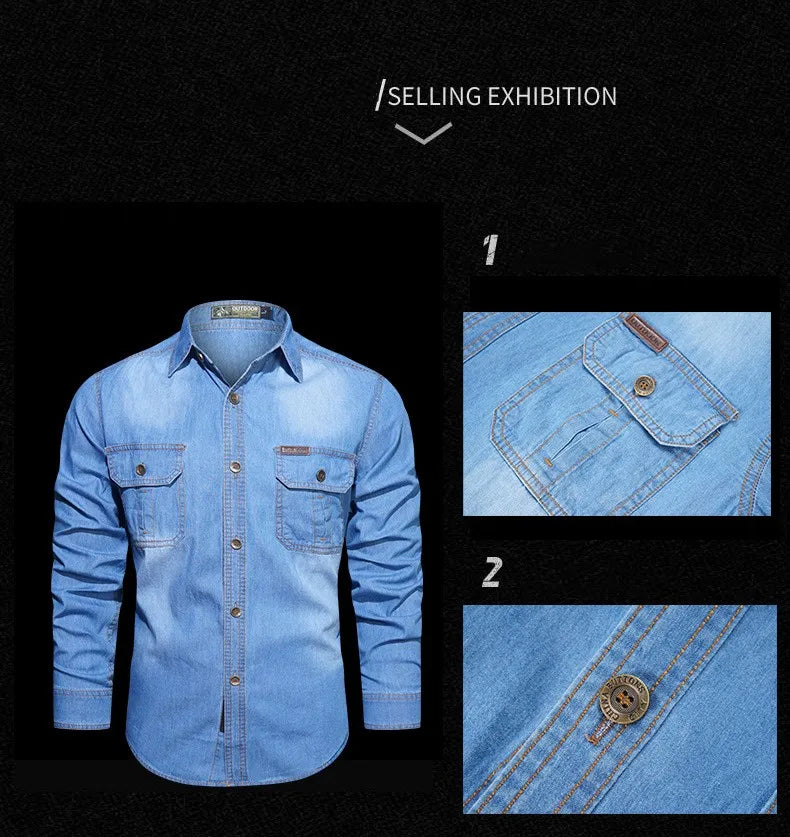 Plus Size 5XL Spring Long Sleeve Loose Denim Shirts Men Pure Cotton Shirt High Quality Male Autumn Fashion Casual Outwear Shirts