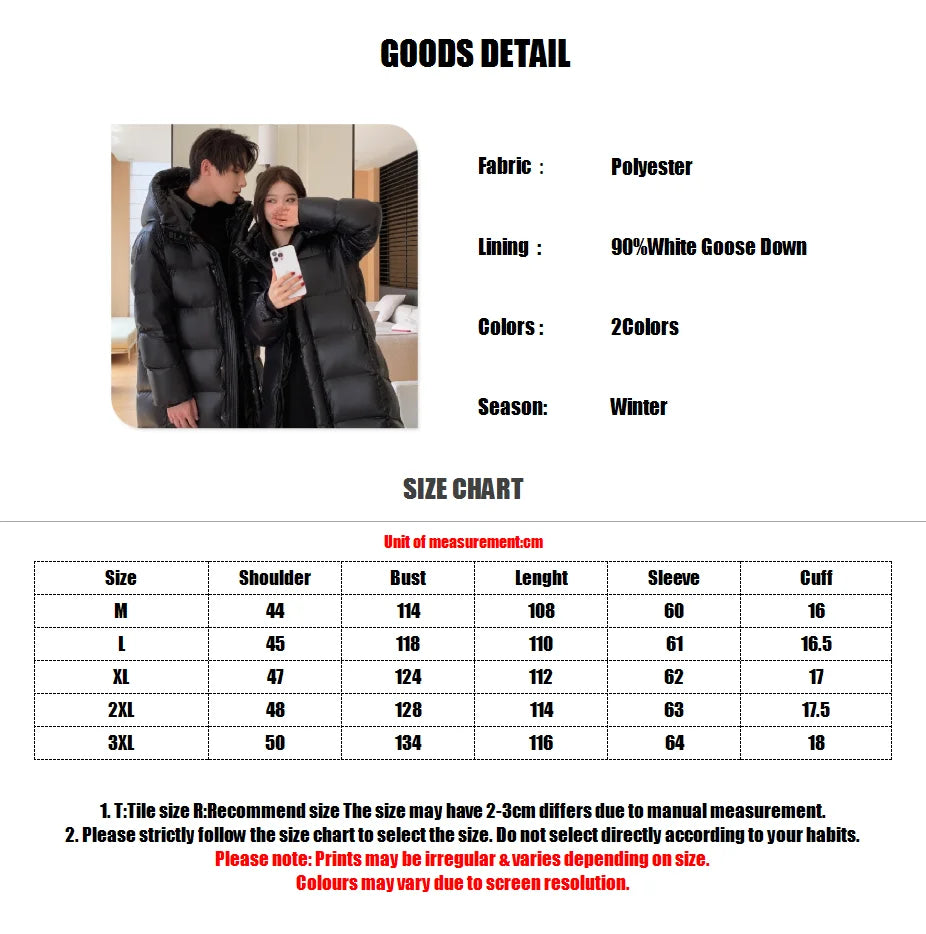 2023 New Arrivals Winter 90% White Goose Down Couple Hooded Coat Top Grade Men's Women Thick（Winter) Warm X-long Jackets