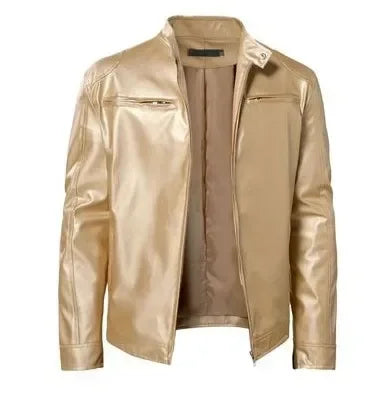 2024 Fashion Mens Leather Jacket Slim Fit Stand Collar PU Jacket Male Anti-wind Motorcycle Lapel Diagonal Zipper Jackets Spring