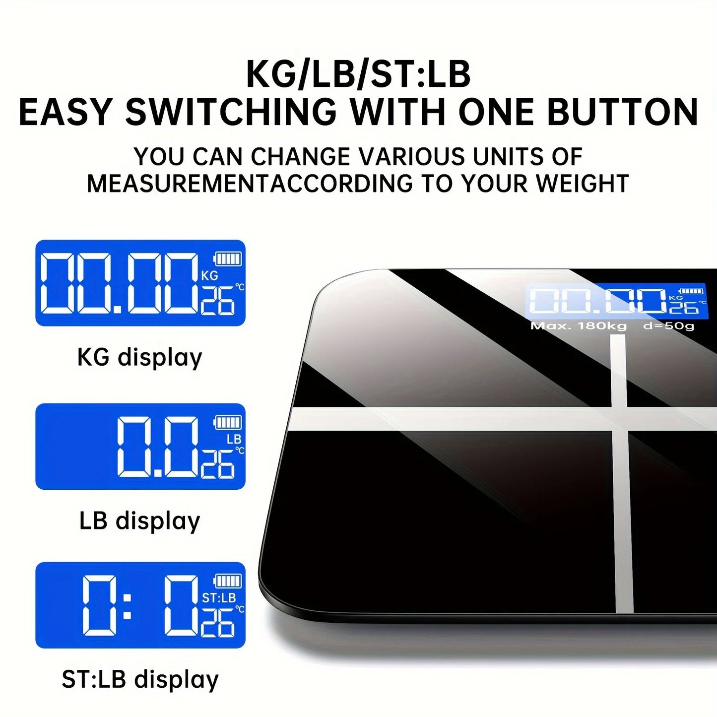 Digital Bathroom Scale 396lb, High-Precision Weight Scale with LCD Display, KG/LB Switch, Ultra-Wide Platform, Temperature