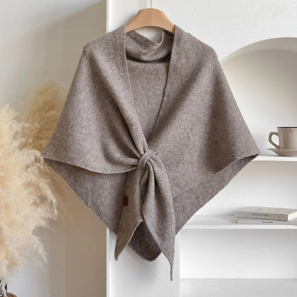 Fashion Solid Color Knitted Shawl Thickened Neck Wrap Triangle Scarf Winter Warm Soft Sweater Shawl Cape