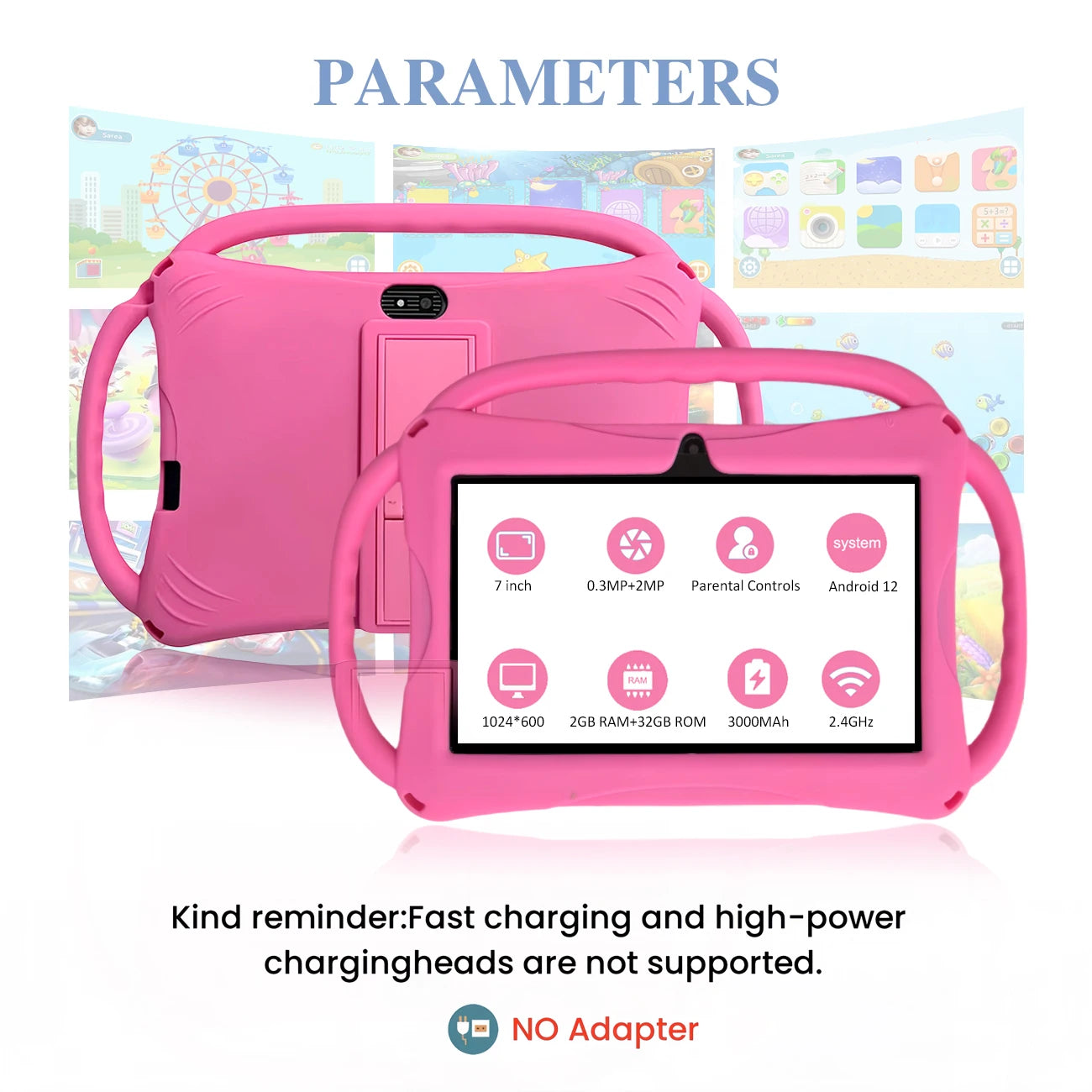 Kids Tablet 7 inch, Children Tablet with Parent Control,dual cameras, children's gifts for Christmas and birthday.Pink/Blue