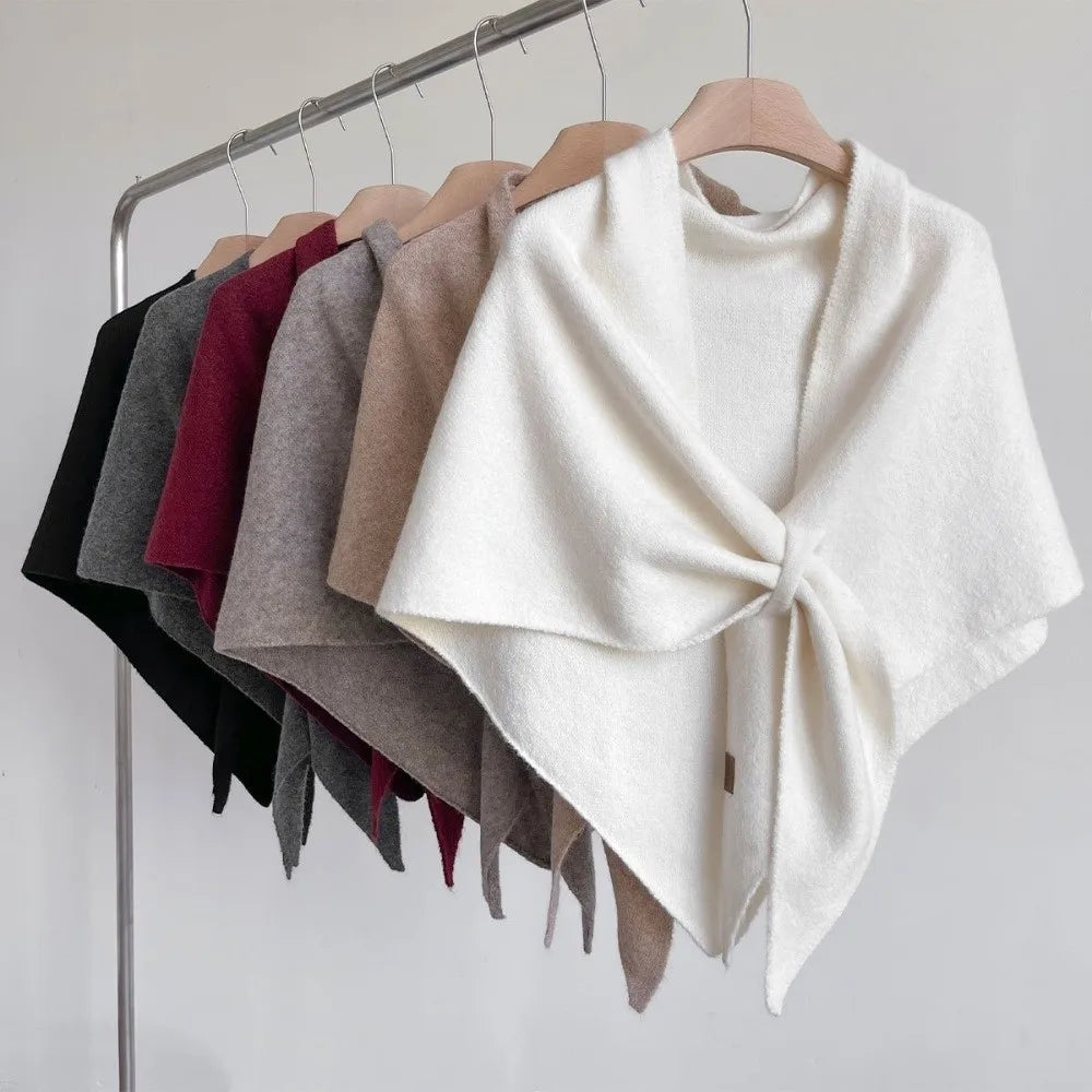 Fashion Solid Color Knitted Shawl Thickened Neck Wrap Triangle Scarf Winter Warm Soft Sweater Shawl Cape