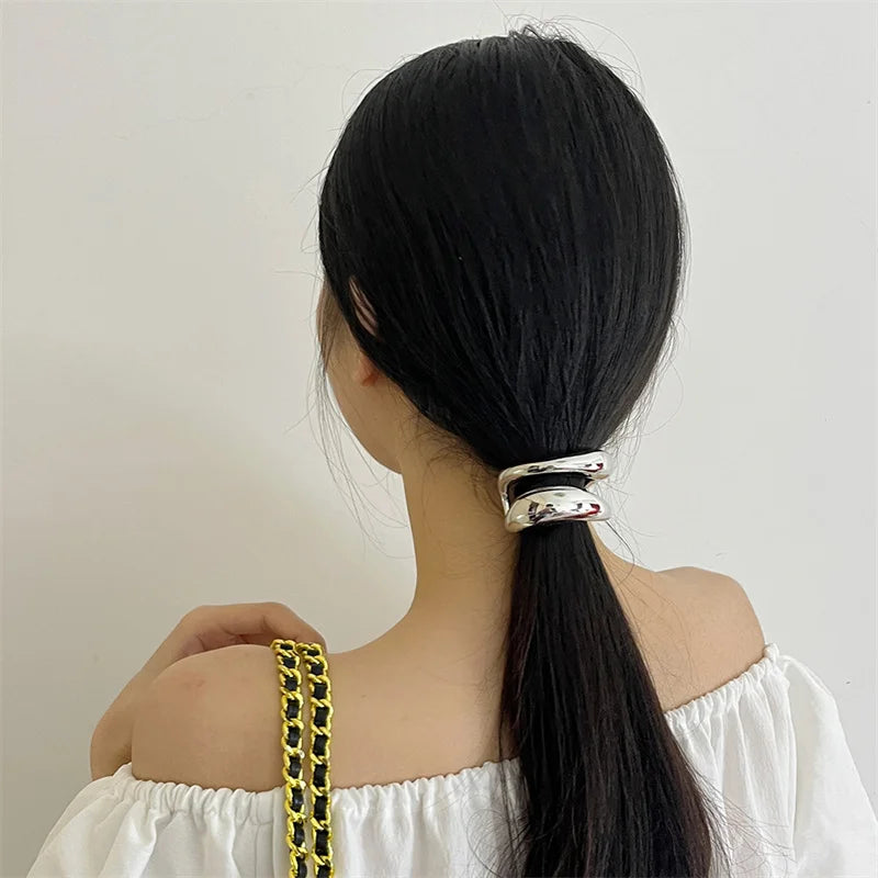 XIALUOKE Vintage Multilayer Metal Geometry Hair Bands Rope For Women Headband Elastic Ponytail HairPins Hairwear Hair Jewelry