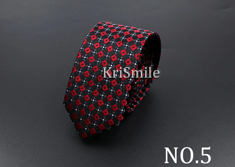 Mens 5cm Slim Tie Striped Plaid Red Black Narrow Necktie For Wedding Party Business Men Formal Suit Shirt Cravats Accessory Gift
