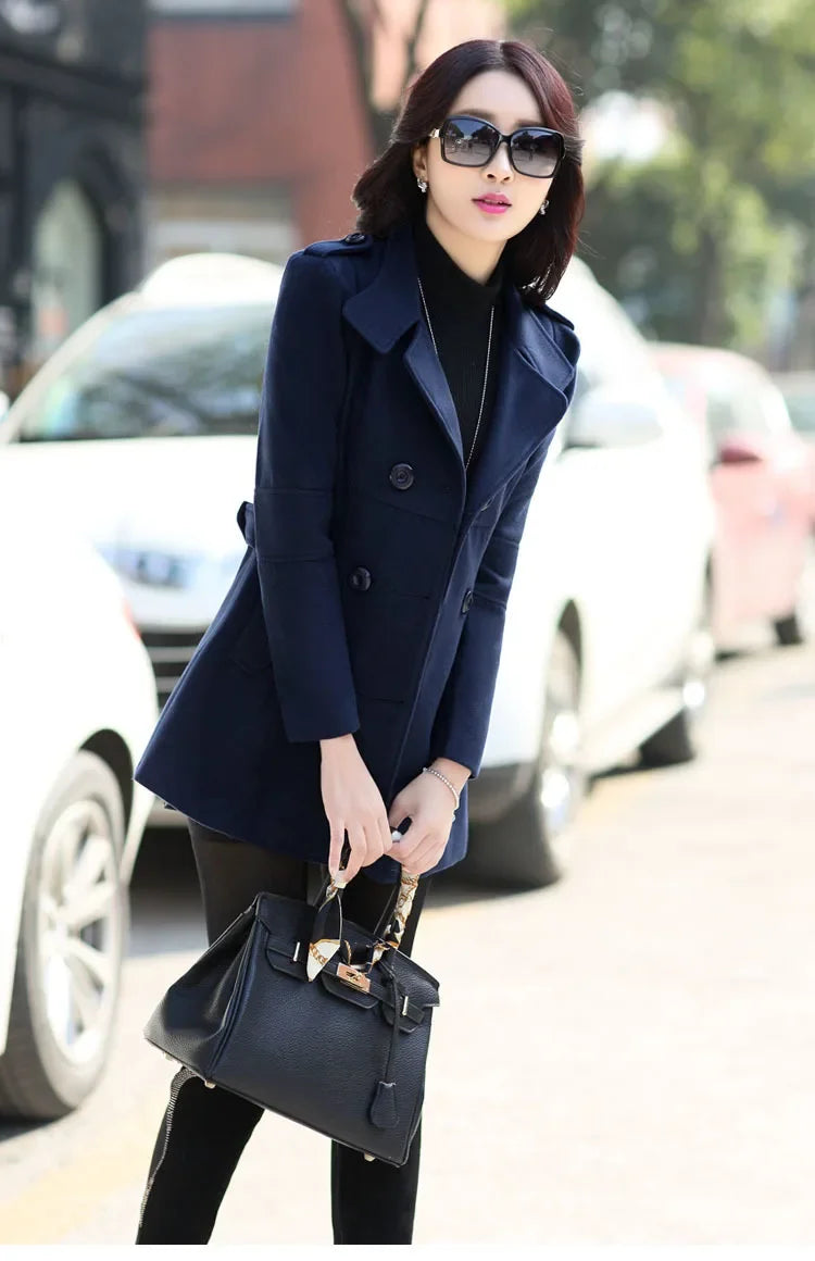 Spring Autumn Women's Slim Fit Short Double Breasted Woolen Coat Thickened Korean Style Fashionable Outerwear