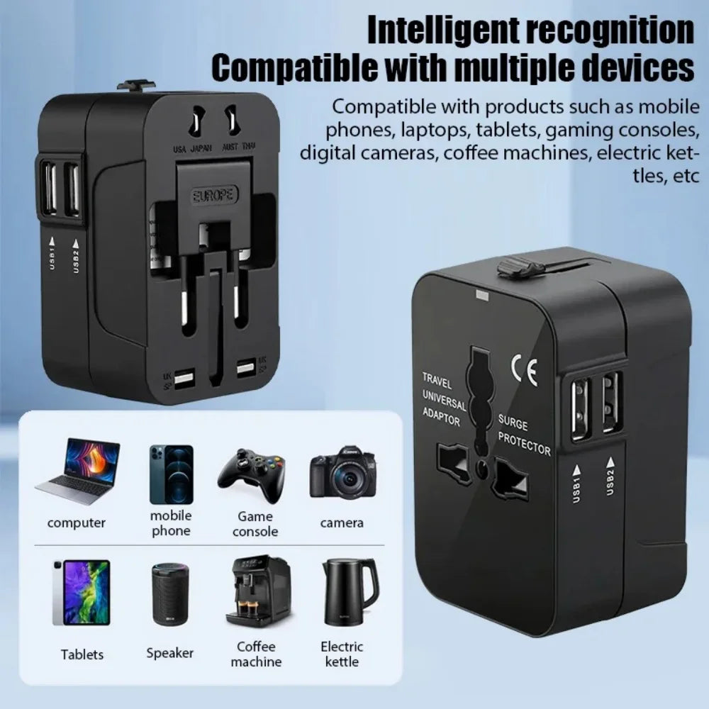 Universal Travel Adapter EU/UK/US/AU/AC Plug Power Charger Adapter With USB Type-C Ports All-in-One Foldable Converter Socket