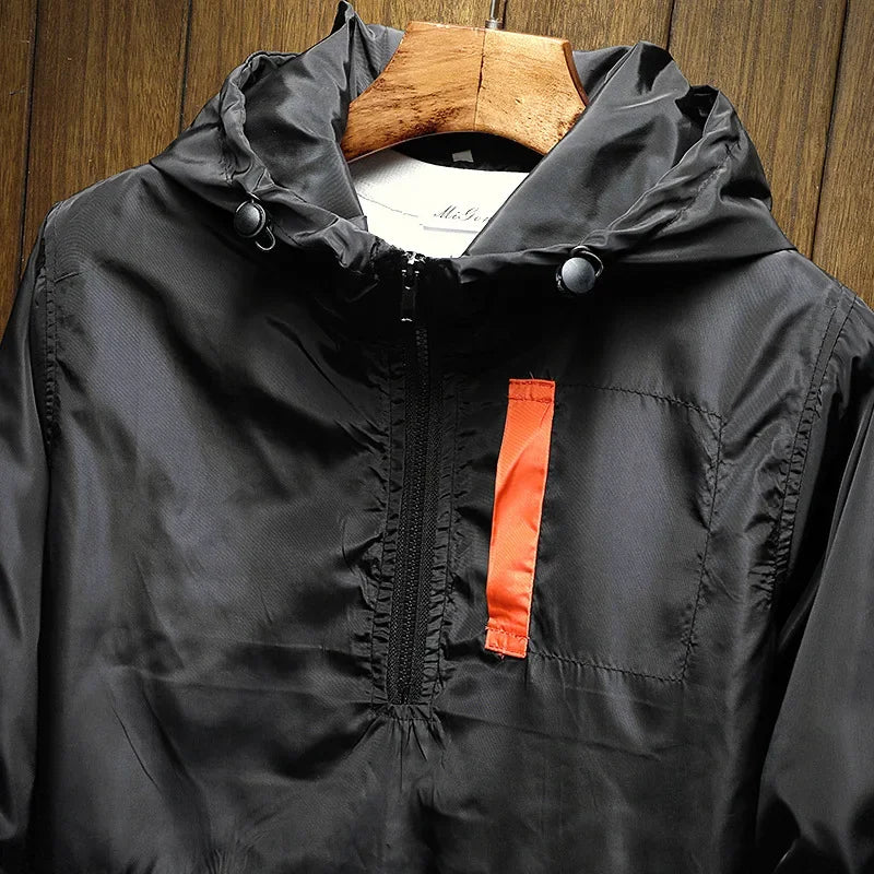 Men Autumn Outdoor Hooded Jacket Black Windbreaker Hoodie Men Large Size Bomber Zipper Jacket Brand Clothing PulloverCcoat Tops