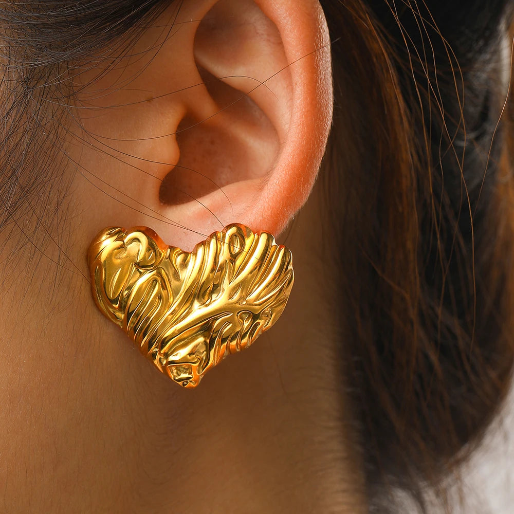Stainless Steel Earrings Ripple Irregular Heart Earrings for Women Vintage Sweet Premium Jewelry Valentine's Day Anniversary Gif