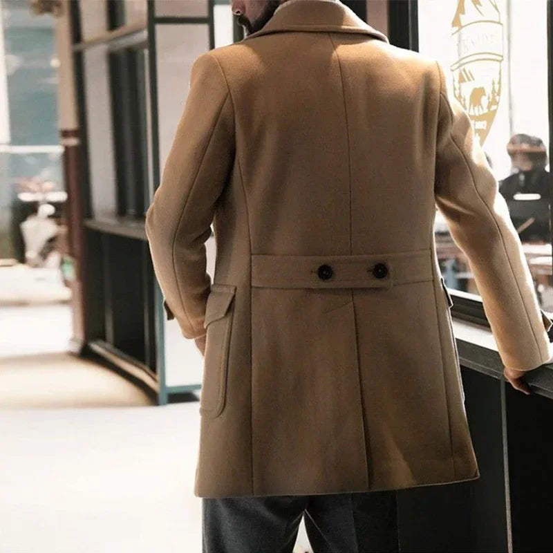 2025 Spring Vintage Woolen Trench Mid Coats Men New Casual Button-up Lapel Woolen Jacket for Mens Office Outdoor Woolen Outfits