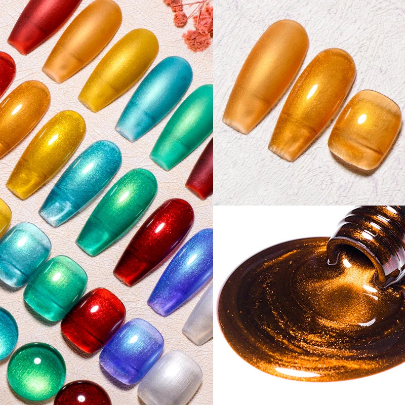 MEET ACROSS 8pc Metallic Series Gel Nail Polish Set Red Gold Mirror Effect Soak Off UV LED Gel Kit for Nail Art Manicure Varnish
