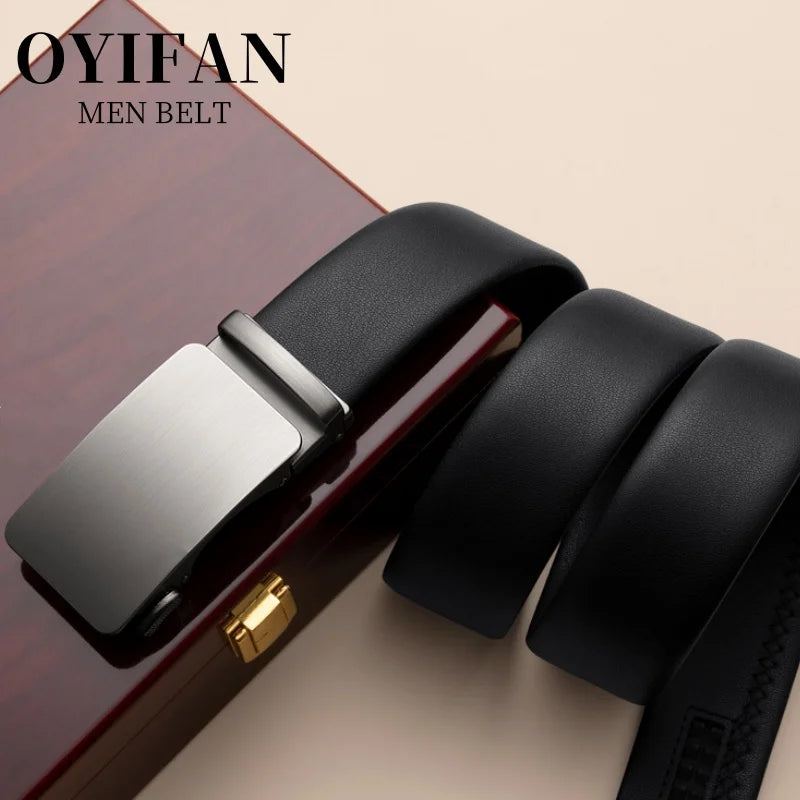 Simple men's belt black automatic buckle ratchet belt genuine leather belt best match jeans suit pants business casual belt men