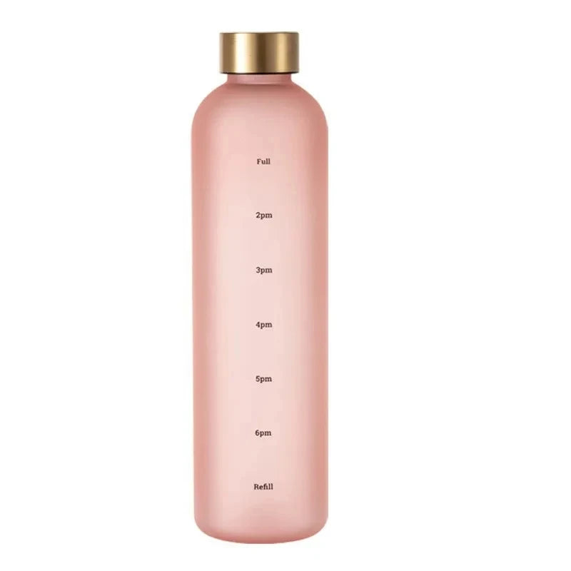 1L Water Bottle with Time Marker 32 OZ Fitness Sports Outdoor Travel Portable Leakproof Drinkware BPA Free Frosted Drink Bottles