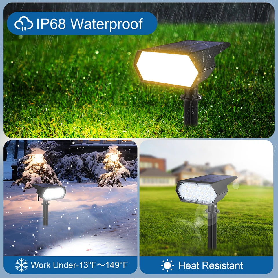 Dimmable LED Solar Spotlight With Monocrystalline Silicon Solar Panel Fast Charge For Outdoor Landscape Wall Pathway Garden Yard