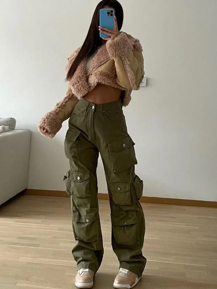 TARUXY Multiple Pockets Cargo Pants For Women Loose High Waist Fashion Sweatpants Women's Baggy Streetwear Pant Woman Trousers