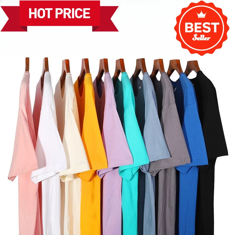 Plus Size Four-season Pure Cotton Solid Color T-shirt Couples Featuring Long Sleeves Dropped Shoulders Custom-made Cultural