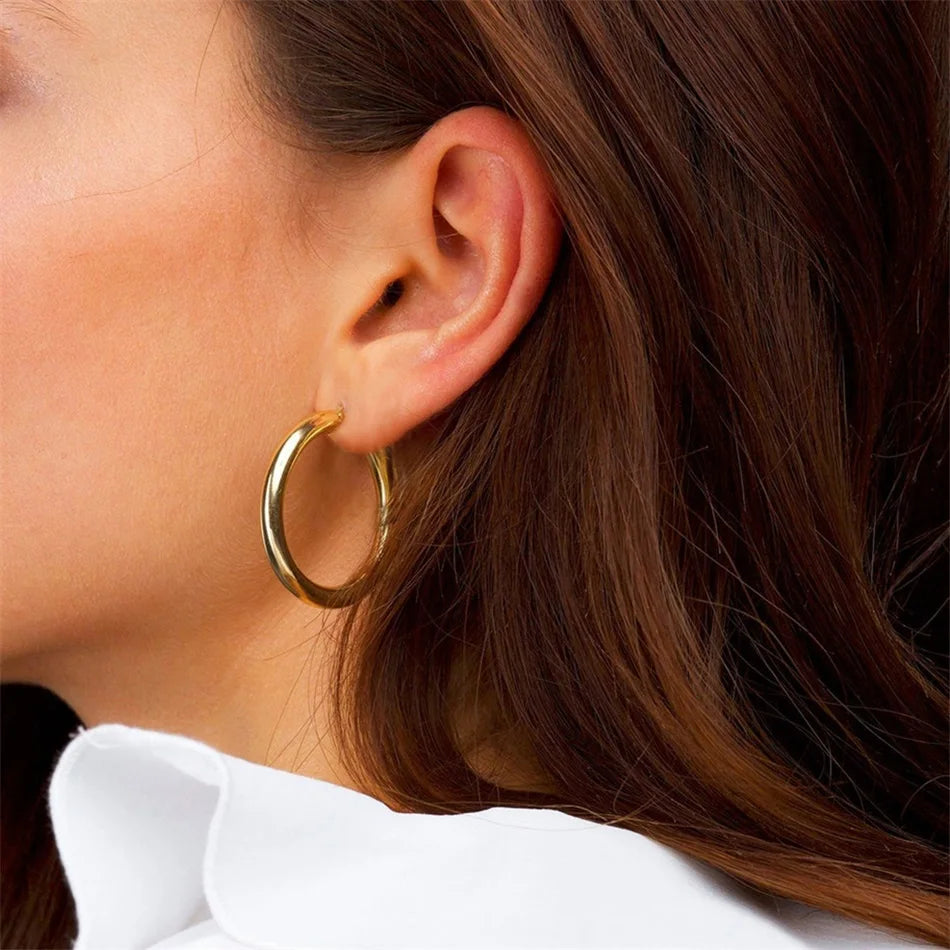 e-Manco Classic Stainless Steel Ear Buckle for Women Trendy Gold Color Small Large Circle Hoop Earrings  Jewelry Accessories