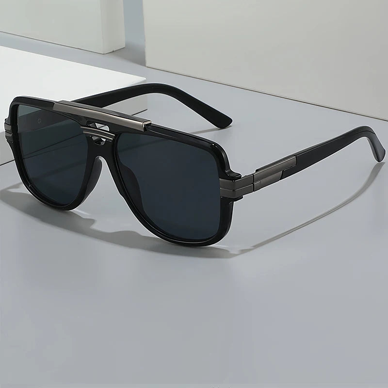 CATERSIDE Retro Square Big Frame Sunglasses Men Flat Top Double Bridge Pilot Punk Sun Glasses Women's Party Travel Eyewear UV400