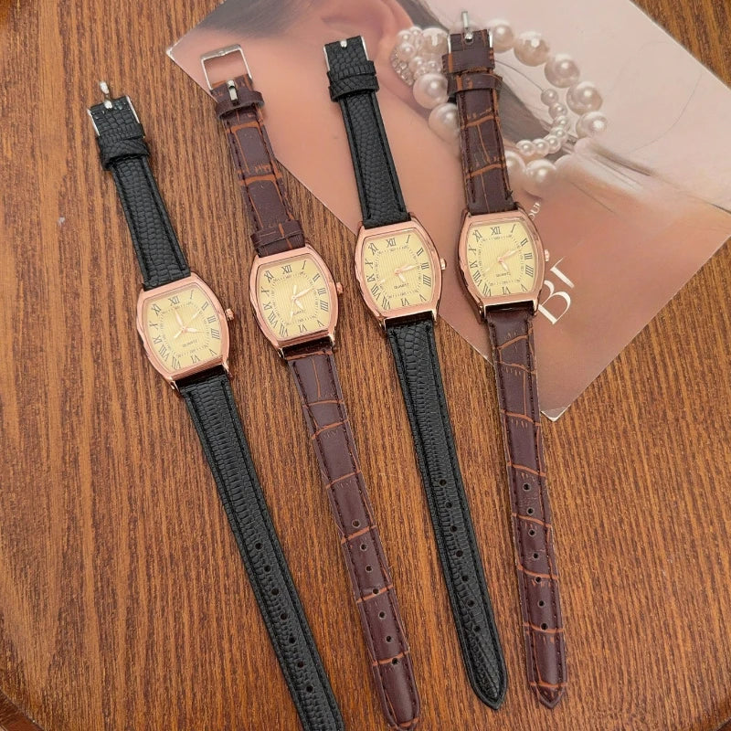 Simple Fashion Retro Brown Women Quartz Watches High Quality Ladies Wristwatches Vintage Leather Watchband Watch for Lovers Gift
