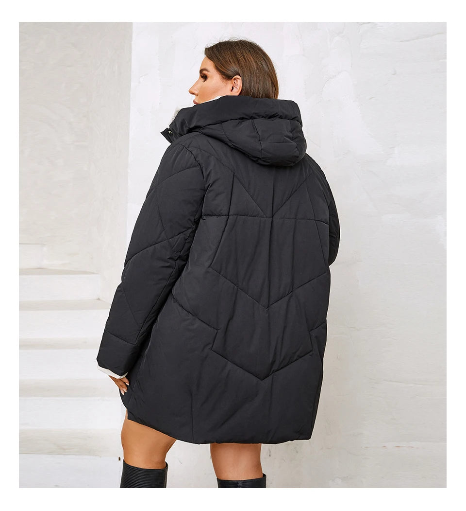 HaiLuoZi 2023 New Plus Size Women Winter Jacket XL-6XL Thick Female Outwear Slant Pockets High-quality Quilted Women's Coat 1115