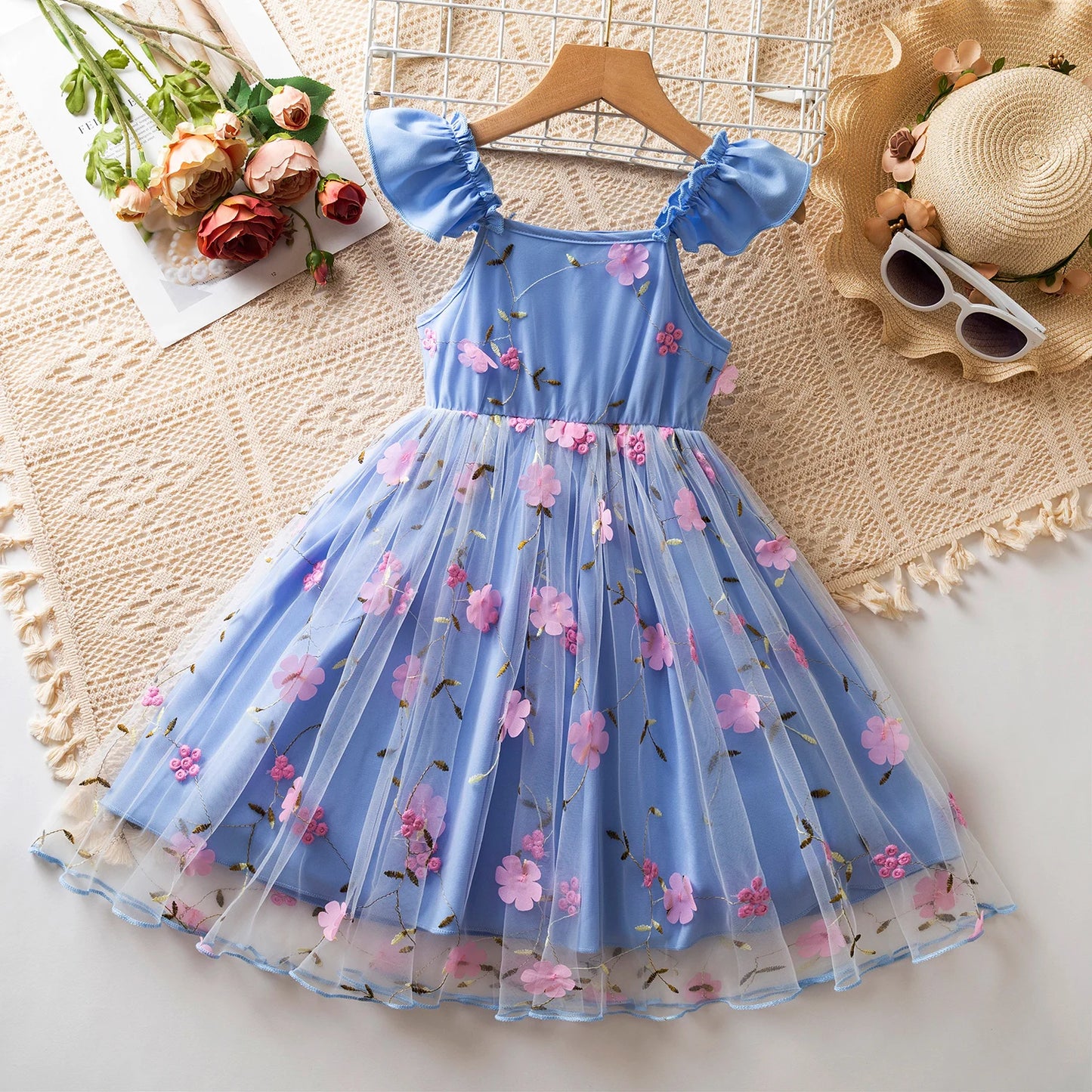 Girls Fairy Dress for 3-8 Yrs Birthday Party Princess Dress Flower Girl Dress for Wedding Embroidery Easter Dress for Girls Wear