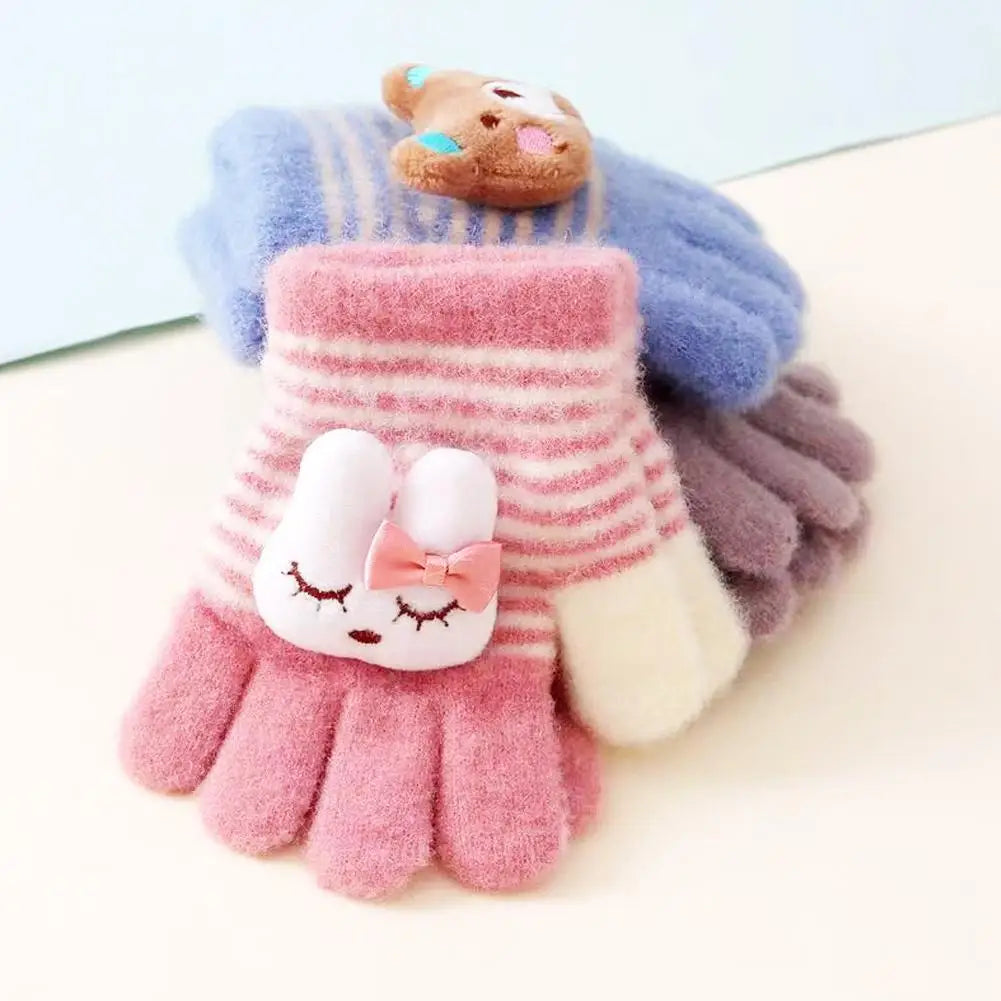 Kids Winter Gloves Thermal Warm Windproof Cartoon Animal Mittens for Boys Girls Children Outdoor Skiing Full-Finger Gloves