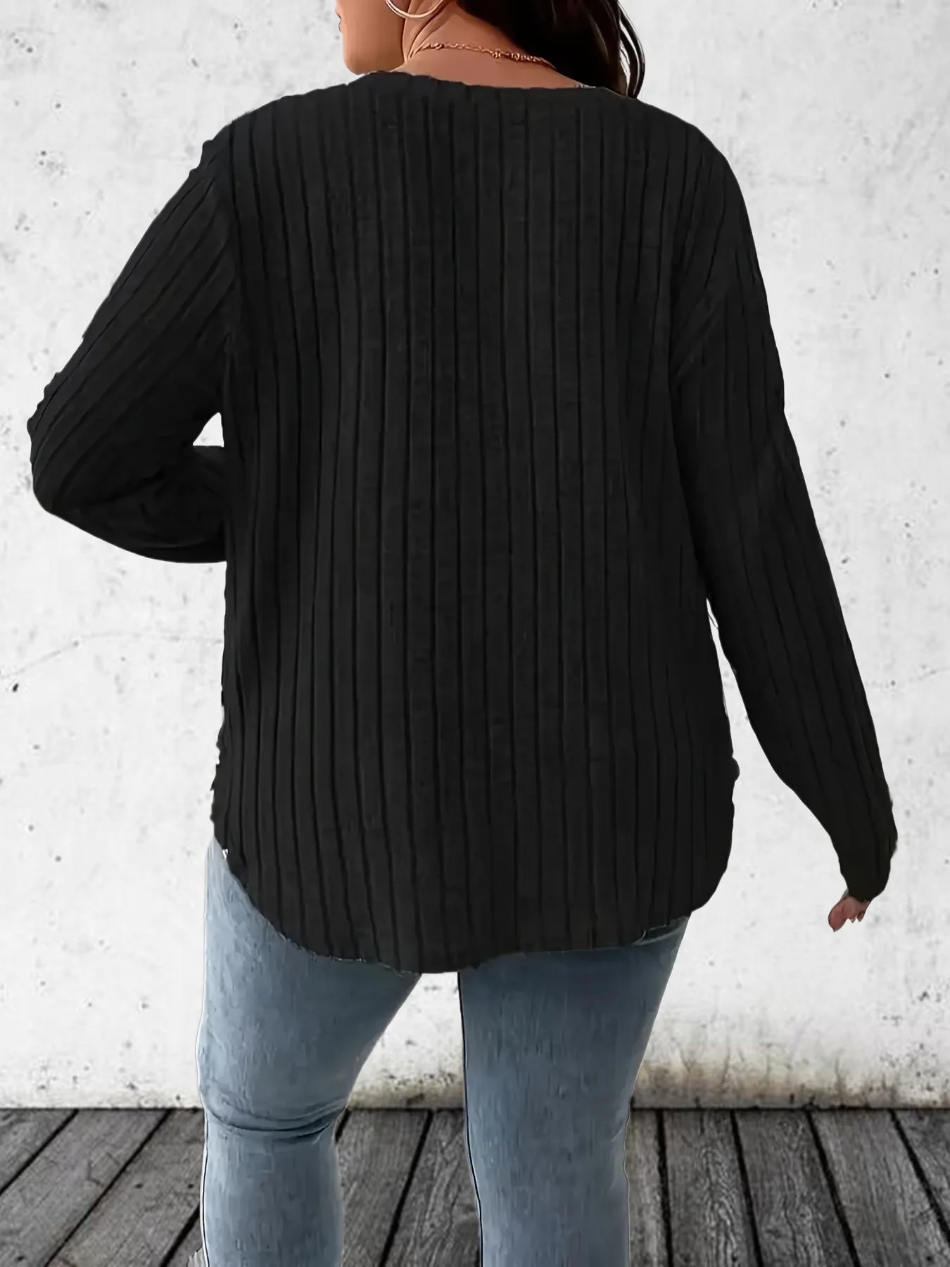 Women Fashion Plus Size 1XL-5XL Solid Ribbed T-Shirt Ladies Casual  V Neck Long Sleeve T-Shirt Women's Plus Size Clothing