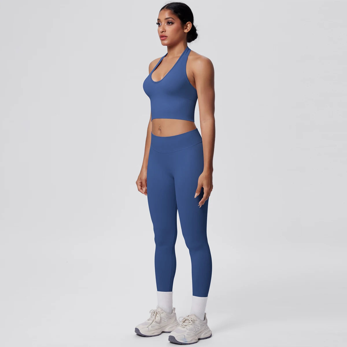 Solid Color Backless Breathable 2pieces Set for Woman High Strength Training Yoga Set Hanging Neck Bra Gym Push Up Fitness Pants
