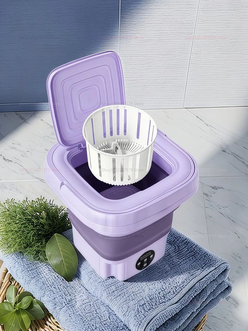 8L Portable Foldable Washing Machine With Drain Hose Full Automatic Mini Laundry Machine For Socks Underwear Travel Camping Dorm