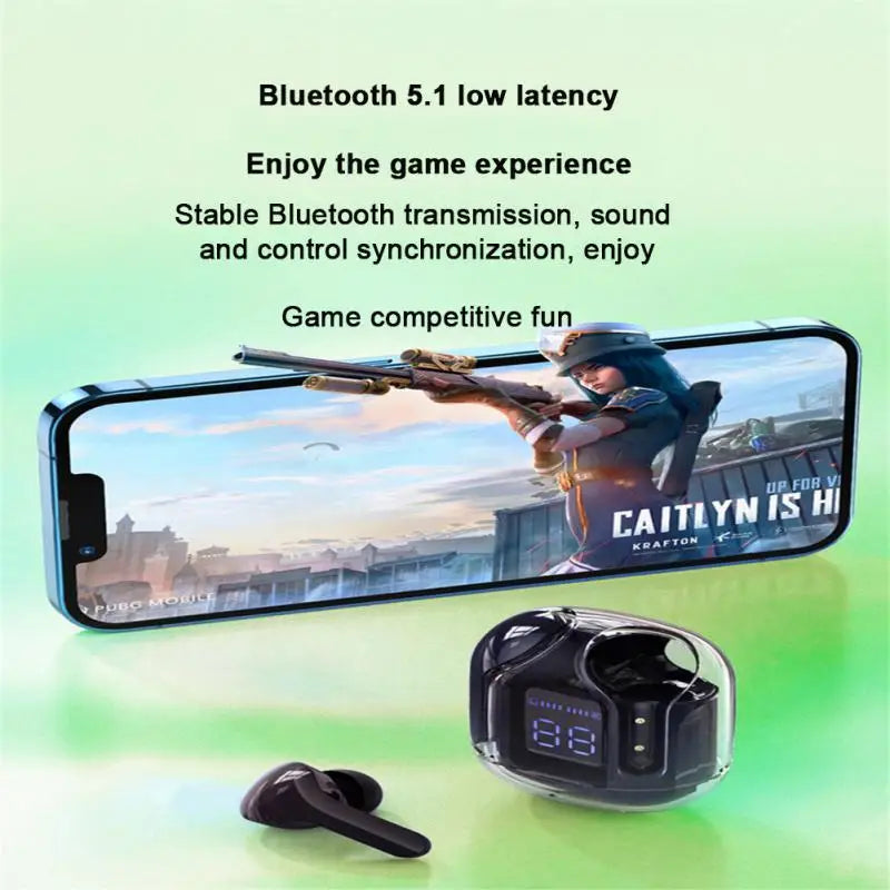 RYRA TWS Bluetooth 5.1 Earphones With Charging Box Wireless Headphone Stereo Sports Transparent Digital Display Earbuds Headsets