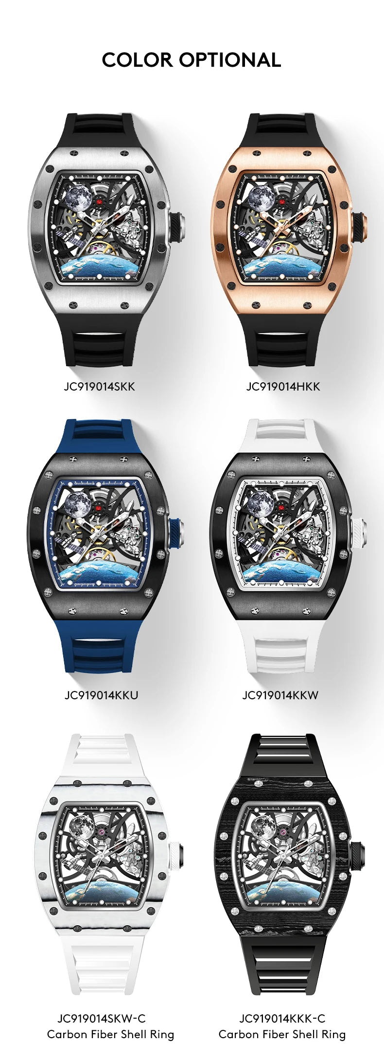 Hollow Automatic Mechanical Watch 5ATM Waterproof Sports Silicone Strap Custom Logo High-Quality Wristwatch Active Lifestyle