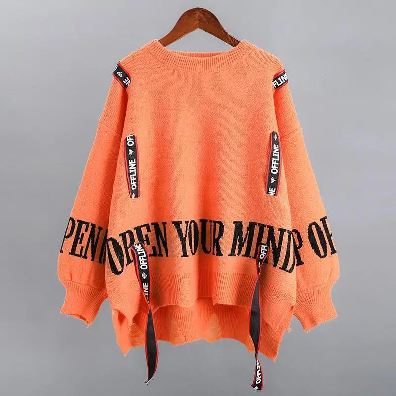 Autumn Winter Y2K Letter Sweater Women Fashion Casual All-match Jumpers Loose Knitted Pulllover Lady Top Harajuku Female Clothes