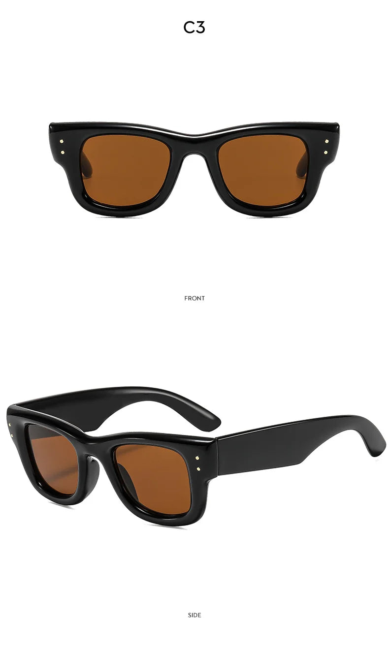 Fashion Vintage Square Rice Nail Women's Sunglasses Classic Punk Men Sunglass Outdoor Driving Travel Eyewear Female UV400 Lentes