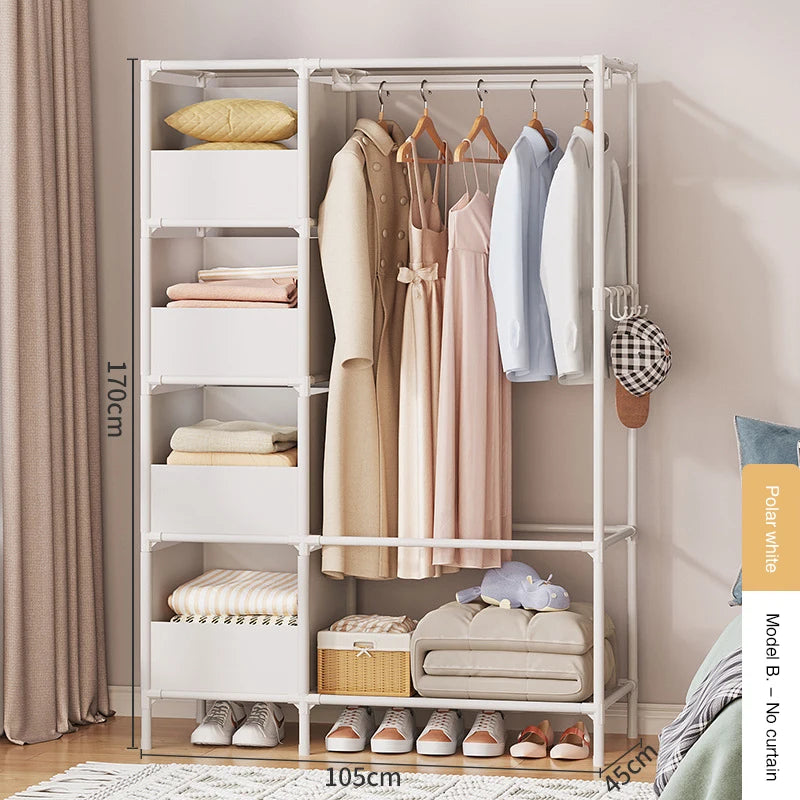 Wardrobe Folding Portable Clothing Storage Cabinet Non-Woven Dustproof Simple Steel Assembly Closet Multipurpose Furniture