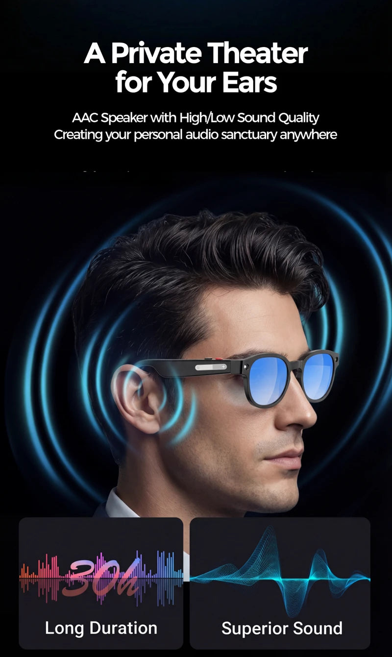 For Men Women Ai Smart Glasses 8MP 4k HD Camera Glasses AI Wake-up Bluetooth Music Audio Sunglass Language Translation