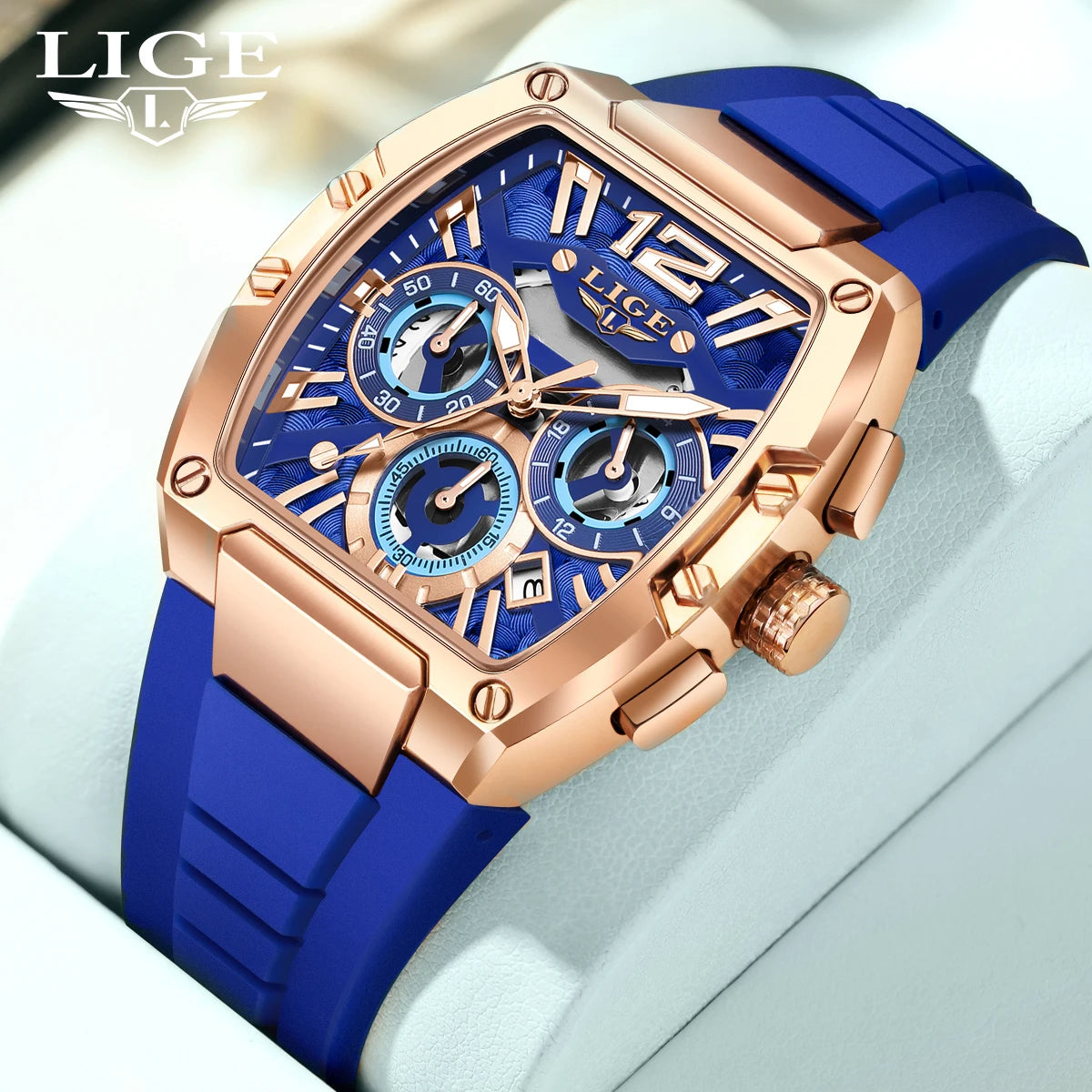 LIGE Original Brand Fashion Mens Watches Sport Military Chronograph Calendar Silicone Strap Quartz Wristwatch Relogio Masculino