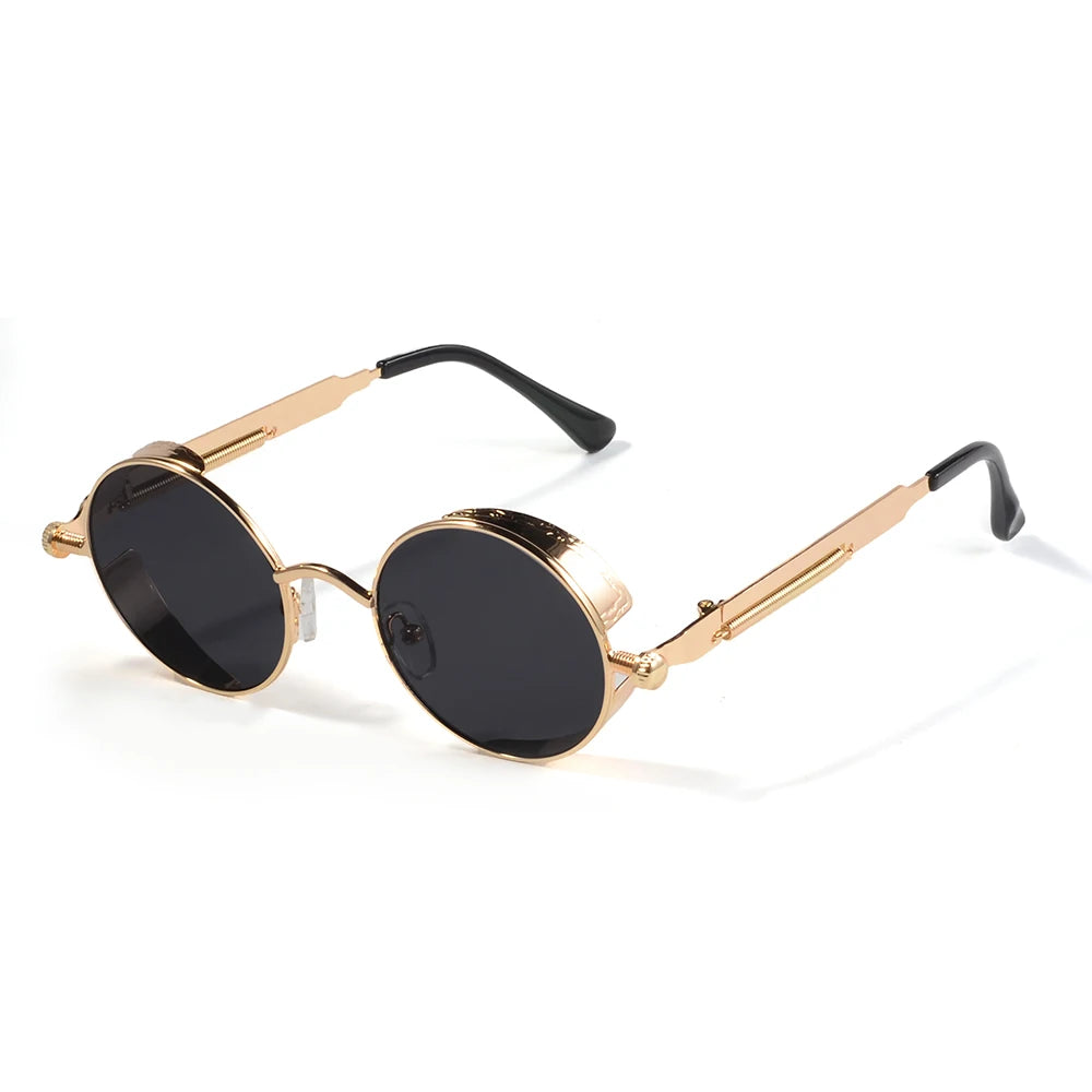CRIXALIS Vintage Round Sunglasses Retro Steampunk Sun Glasses for Men Women Small Metal Circle Driving Party Glasses UV400