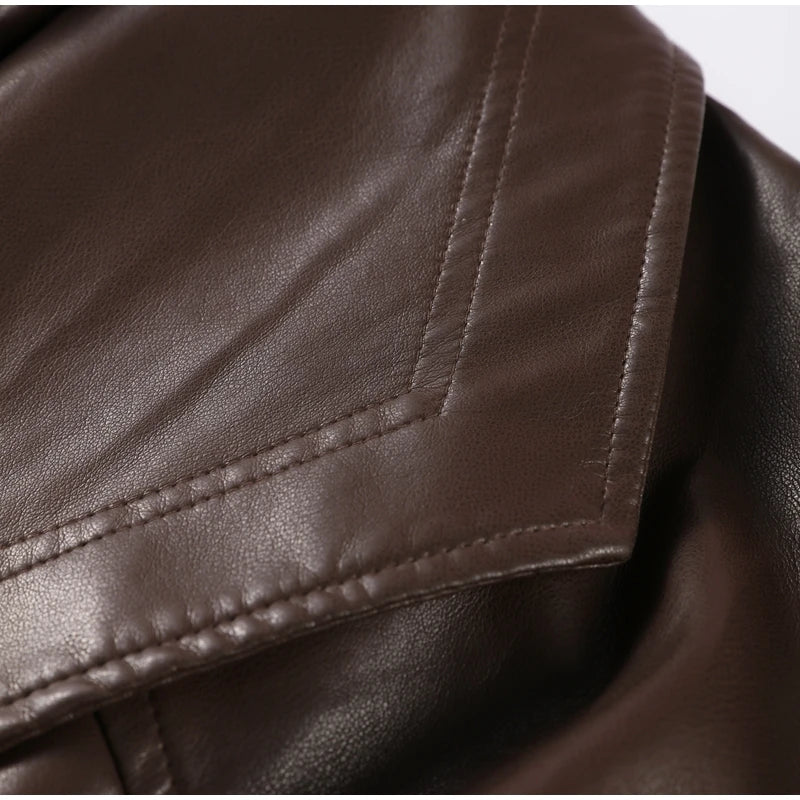 Faux Leather Jacket Women Turn-down Collar Zipper Front Puffy Sleeves Stylish Waist Cinching Coat 2025 Female Winter Outerwear