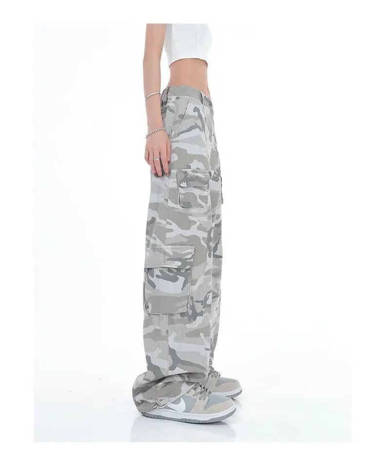 Streetwear Women Camouflage Cargo Pants Hip Hop Oversize Spring Autumn Straight New Wide Leg High Street Fashion Casual Trousers