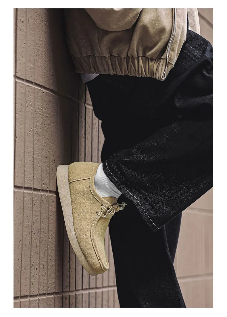 Retro Handmade Men's Casual Shoes Low Top Velvet Surface Smoke Rubber Spring Autumn British Style Flat Heel round Toe N-1