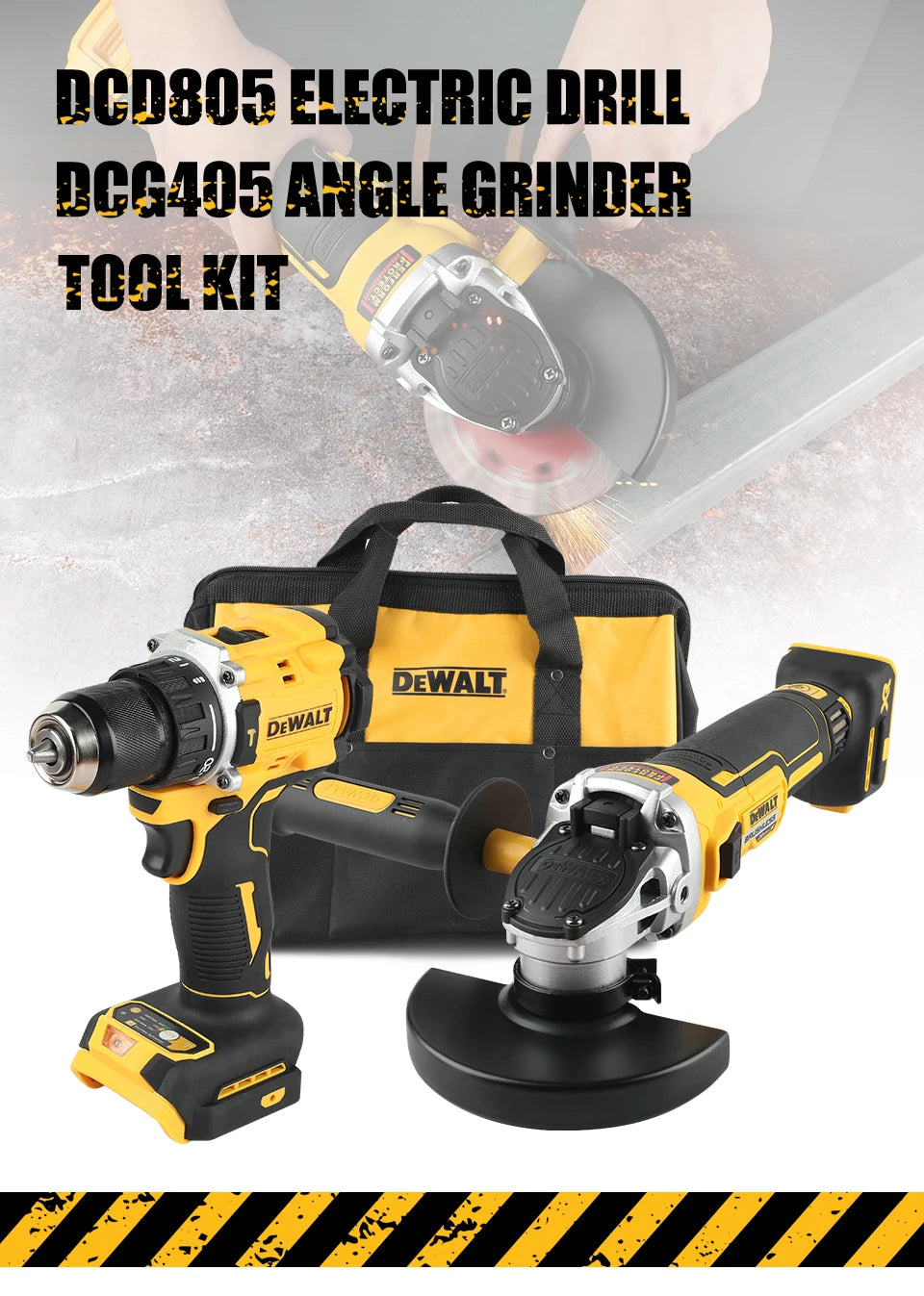 DeWalt impact drill drilelectric hand drill, Angle grinder polishing machine,DeWalt Bag combination Kit DCG405NT & DCD805