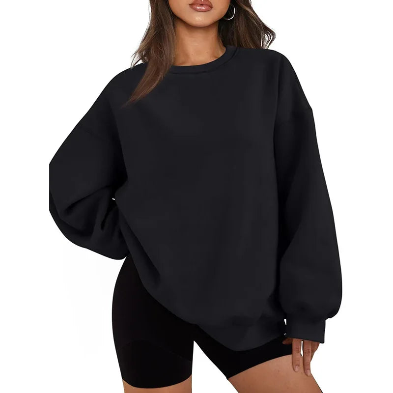 Plus Size Solid Color Sweatshirt, Casual Long Sleeve Crew Neck Pullover Sweatshirt, Women's Plus Size Clothing